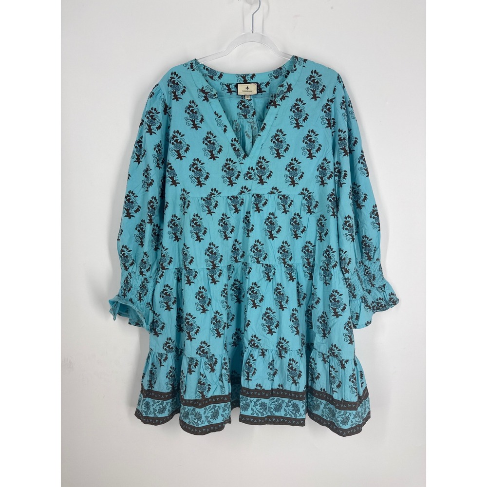 Tuckernuck Floral Block Print Tiered Cotton Mini Dress XXL Boho Cottagecore